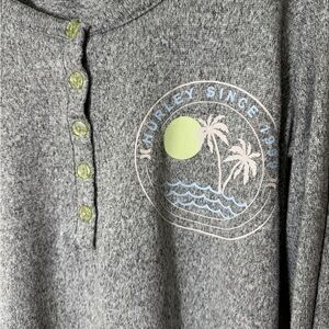 Hurley Gray Henley Top with Palm Graphic